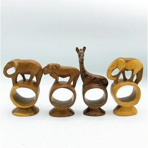 Set of 4 Wood Carved Safari Animal Napkins handcrafted